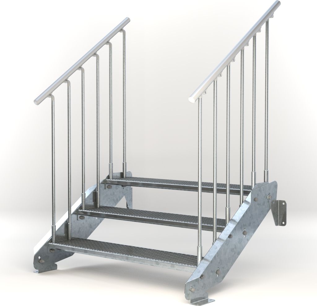 Aussentreppe Stahltreppe 3 Stufen 120 cm Breite beids. Geländer Stufenart ST3