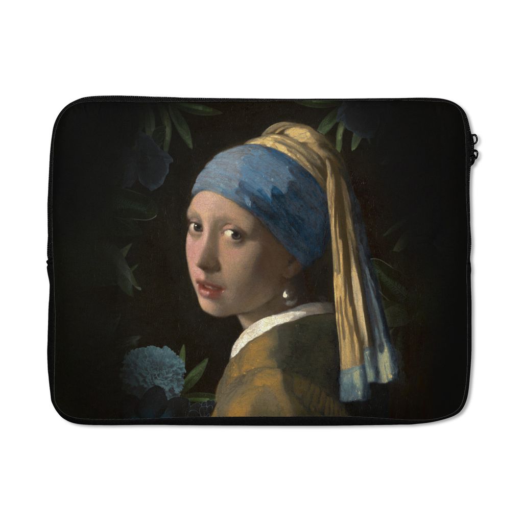 MuchoWow Laptop Hülle 17 Zoll Laptoptasche Das Mädchen mit dem Perlenohrring - Johannes Vermeer - Blumen - Zipper - Schutzabdeckung