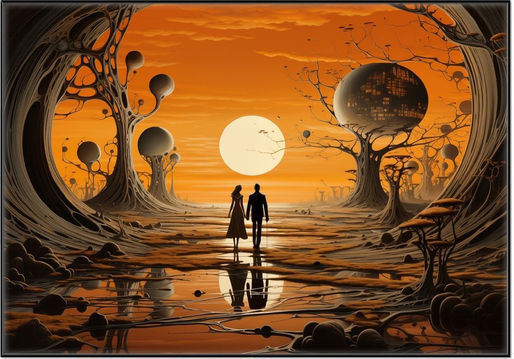 Wallario Wandbild Sonnenuntergang in einer fremden Welt, Größe: 70,30 x 100,30 cm, Poster mit schwarzem Aluminiumrahmen