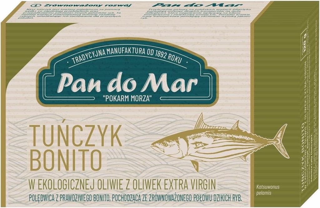 TUŃCZYK BONITO W BIO OLIWIE Z OLIWEK EXTRA VIRGIN 120 g - PAN DO MAR