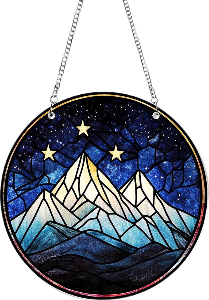 Schneeberg-Anhänger, gebeiztes Acryl, Fensterdekoration, Sternenhimmel, schneebedeckter Berg, Ornament für Fenster, Wände, Türen