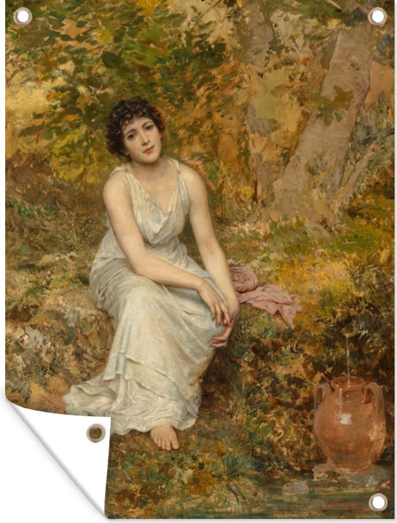 MuchoWow 30x40 cm Outdoor-Poster Gartendeko Sichtschutz Garten Poster für den Garten Am Brunnen - Gemälde von Sophie Gengembre Anderson
