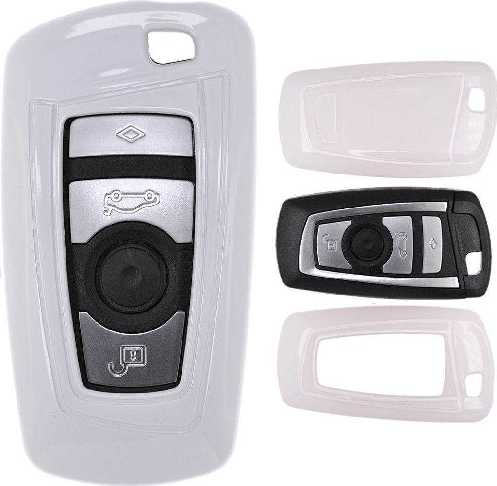 Auto Schlüssel Kunststoff Hülle ABS Plastik Schutz Cover Weiß kompatibel mit BMW 5er F10 F11 F18 3er F30 X3 X1 X6 6er 1er F20 KEYLESS SMARTKEY