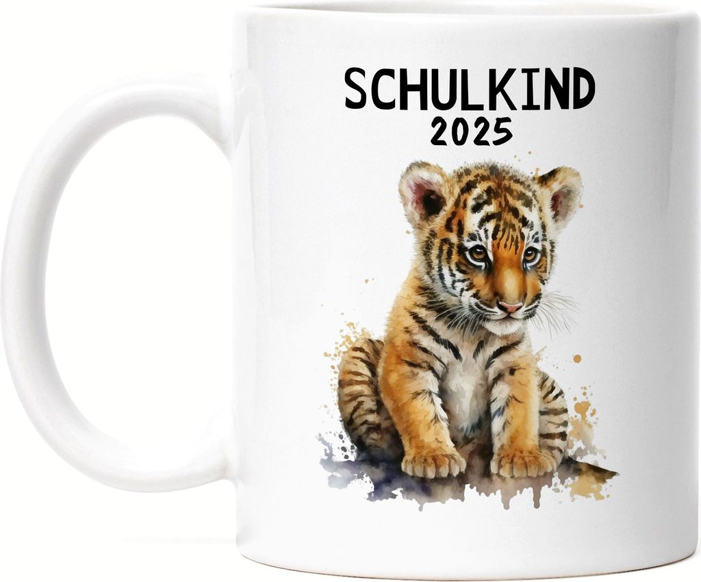 Schulkind 2025 Tiger Tasse Weiß Einschulung 2025 Enkel Enkelin Schulanfang Schuleinführung