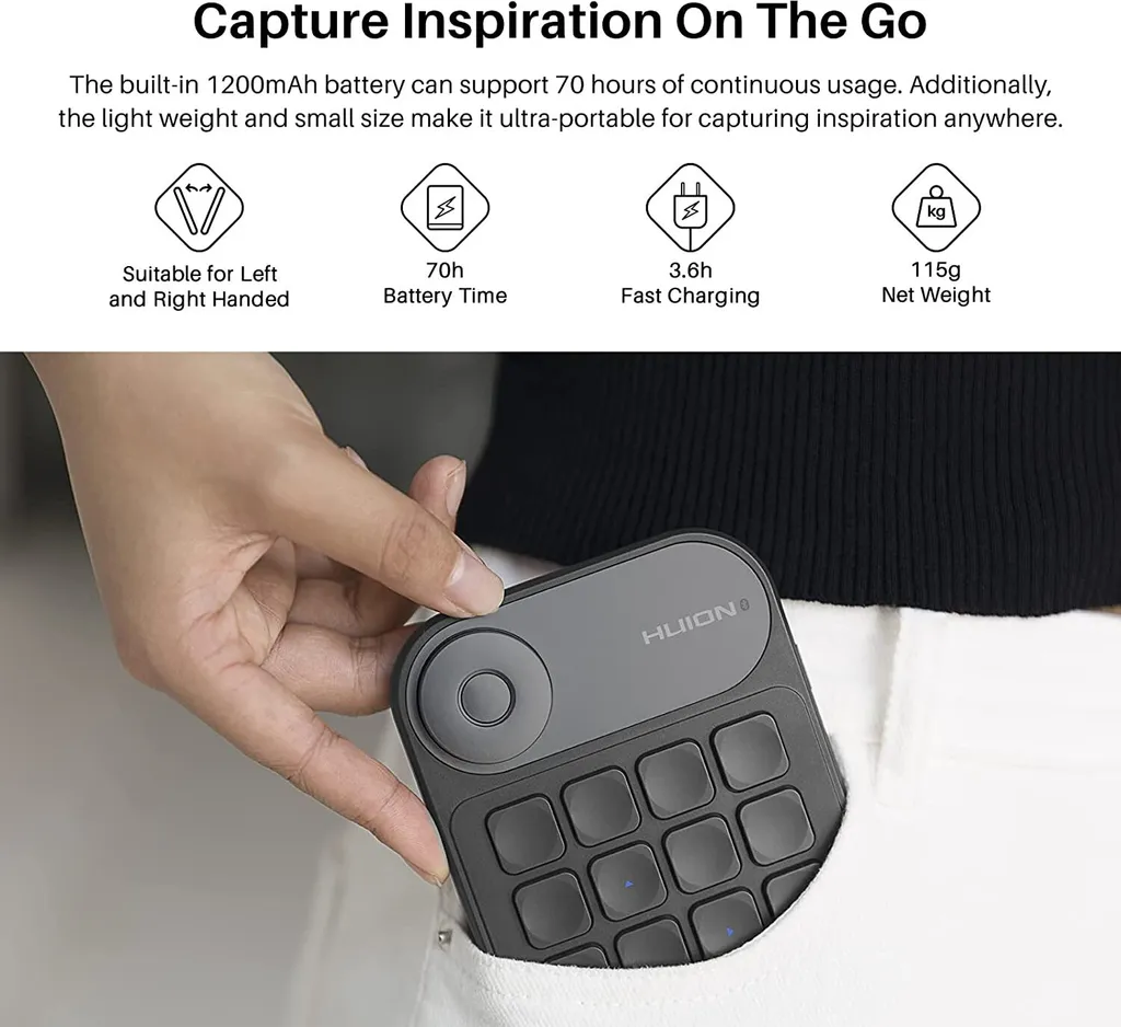 Huion Keydial Mini K20 Clavier Numérique Sans Fil pour Tablette Graphique - 13