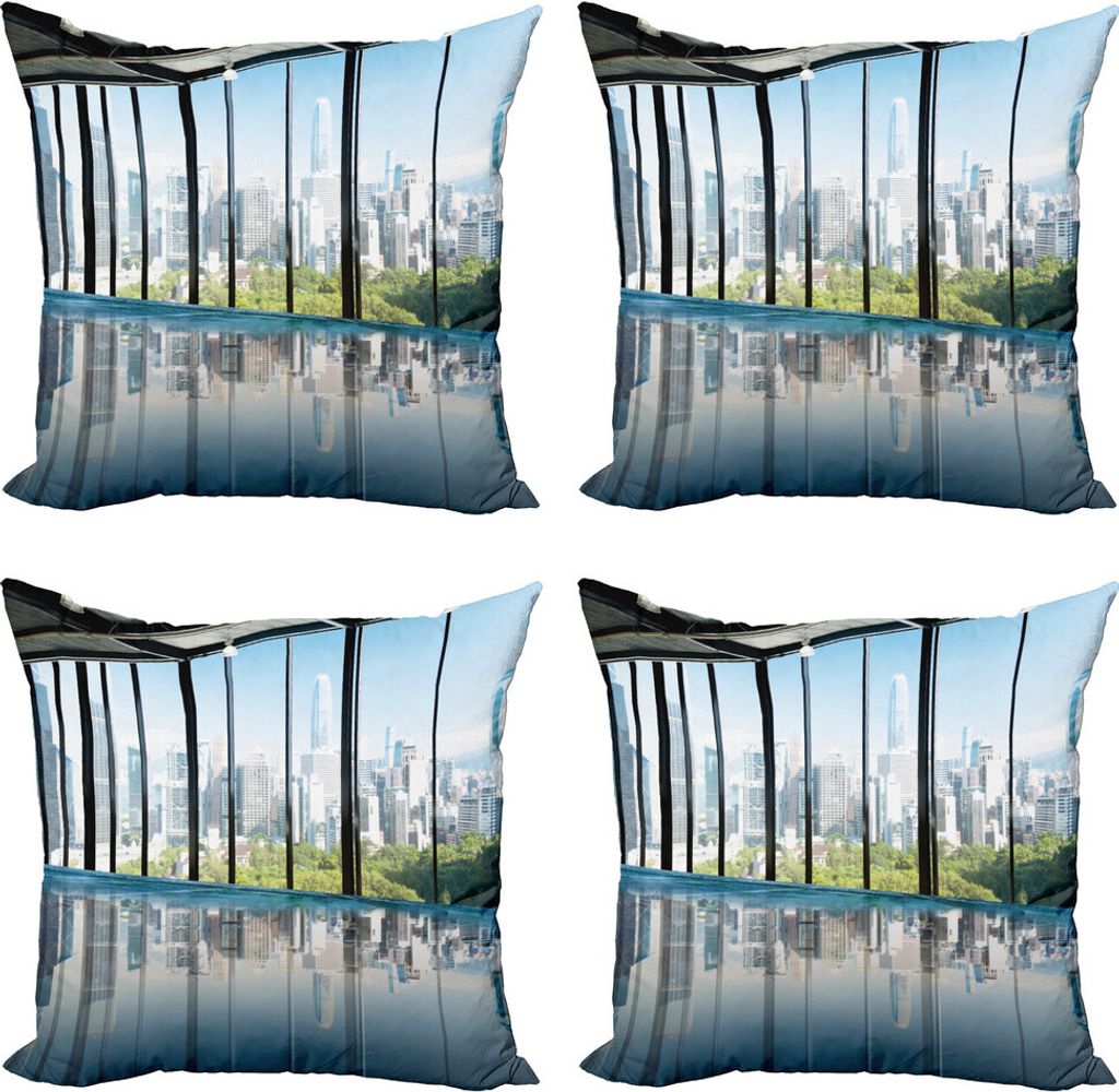 ABAKUHAUS Modern Kissenbezug Set (4 Stück), Central Park Wald, Moderner Doppelseitiger Digitaldruck, 60 cm x 60 cm, Himmelblau und Grün