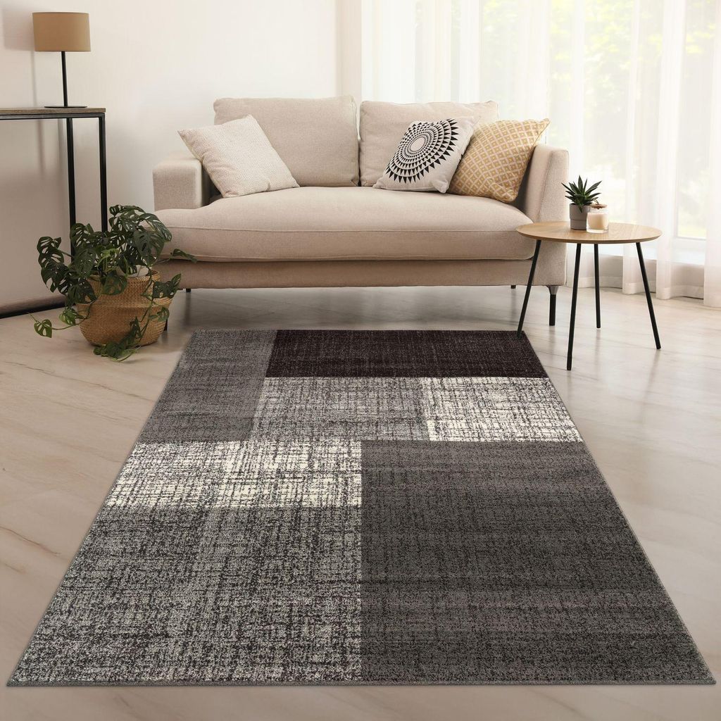 TT Home Teppich für das Wohnzimmer Kariert Modern Grau Produktbild 