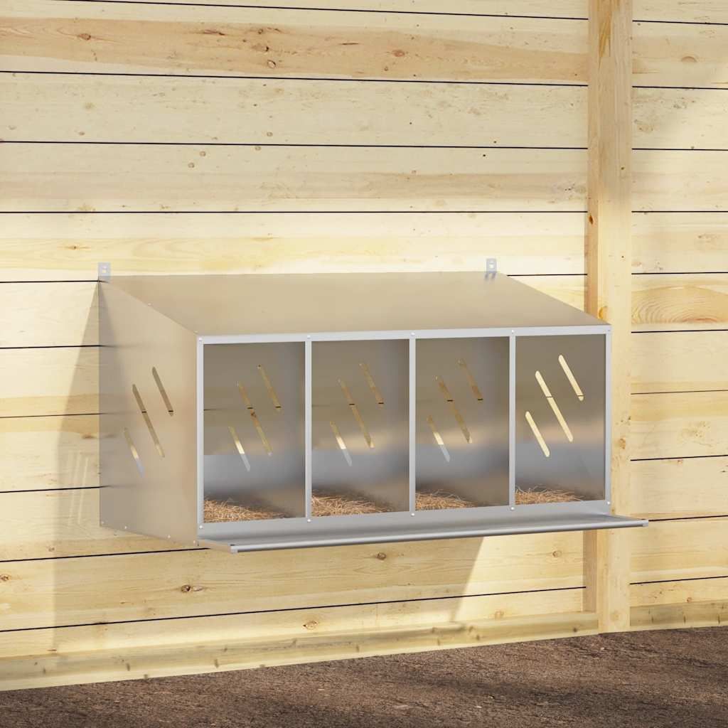 (Robust Möbel)Hühner-Nistkasten - modernes Design - Geflügelhaltung - mit 4 Fächern Verzinktes Silber Metall DE194375 - Kleintier-Ställe