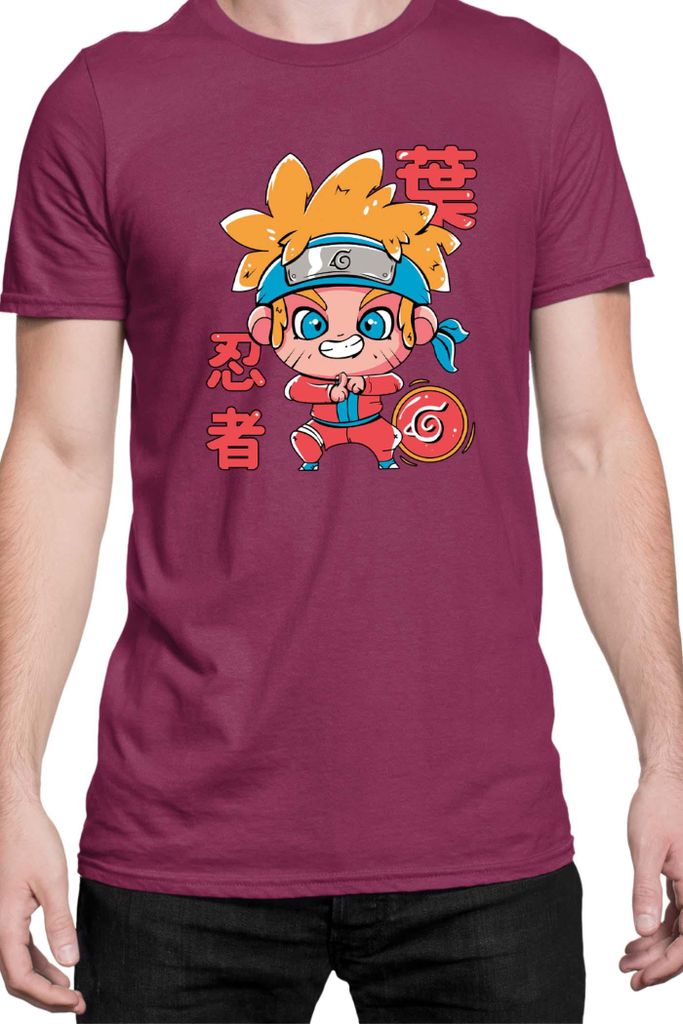 Herren T-Shirt Japan Manga Anime Comics Animation Naruto Cute Drawning, Man 3XL / Burgundy