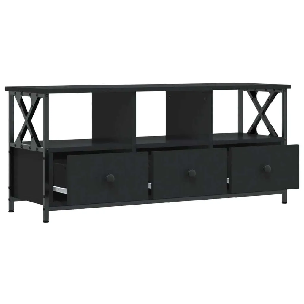 Meuble TV Industriel Noir 102 cm en Bois Composite et Métal Stabli