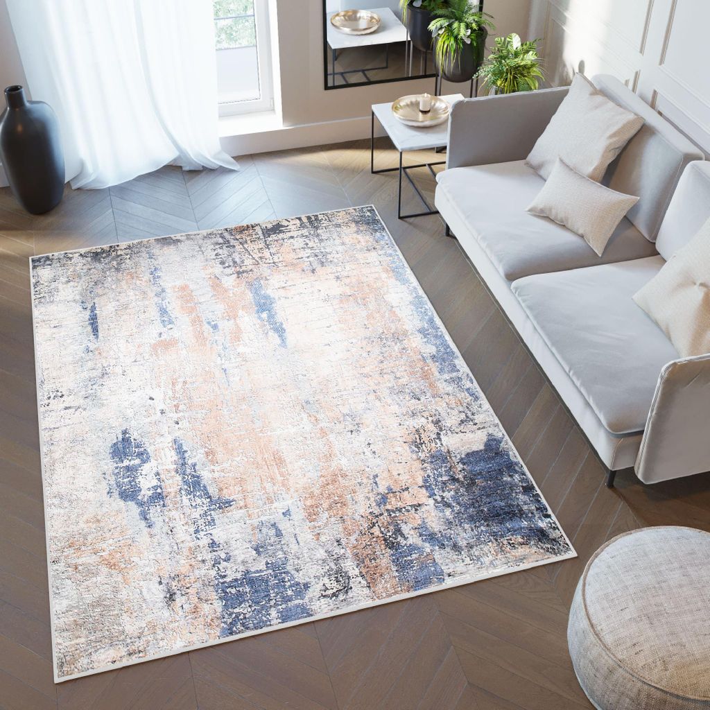 Tapiso Teppich TOSCANA Modern Marineblau Wohnzimmer 80 x 150 cm