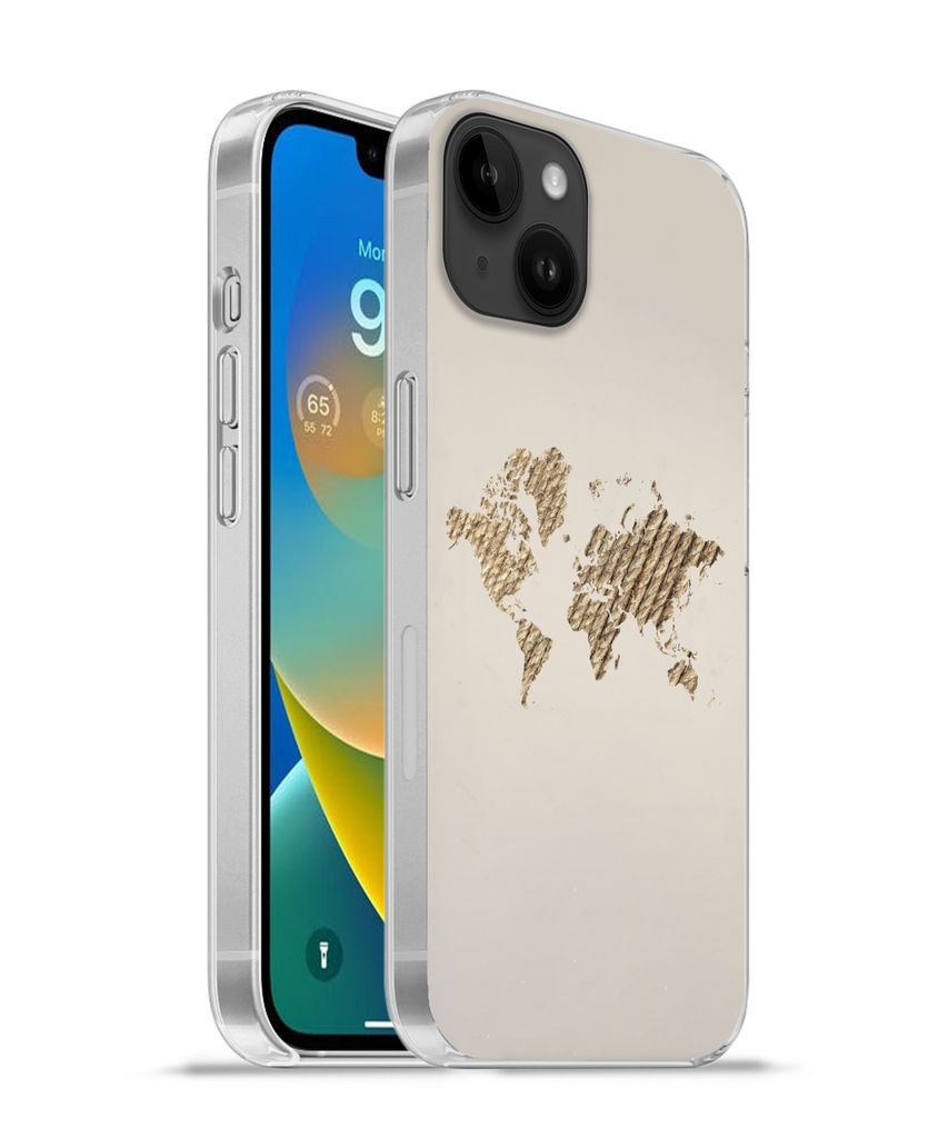 MuchoWow Handyhülle Schutzhülle Hülle für Apple iPhone 14 Plus - Soft case Weltkarte - Seil - Braun Silikon Softcase Handy Hülle - Abbildung
