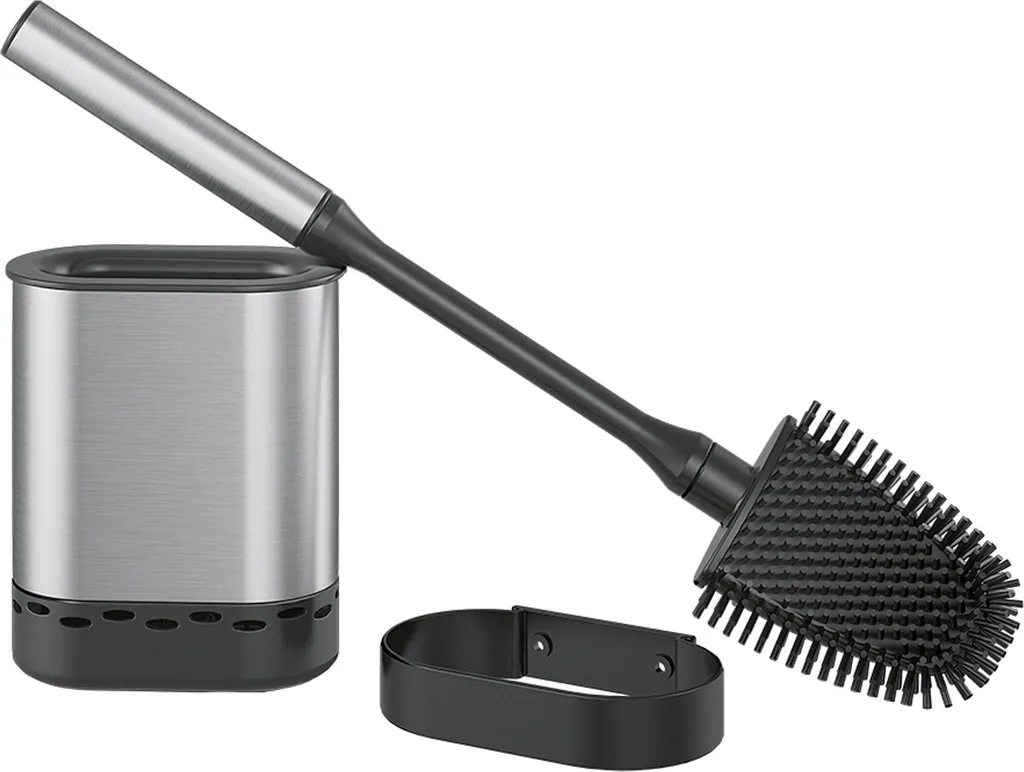 Brosse de Toilette avec Support Metaltex Cleany en Acier Inox et Noir
