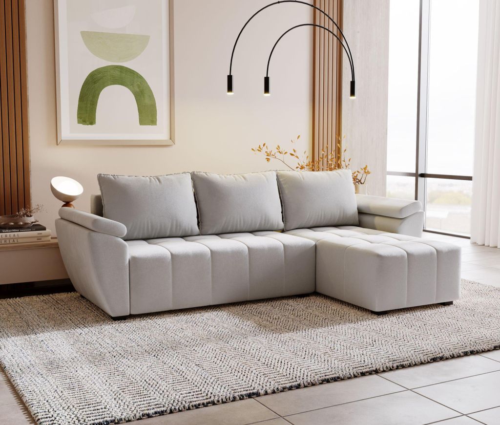 BEDANTE Ecksofa ZEUS L Monolith 84 Rechts Grau mit Schlaffunktion L-Form Sofa mit Stauraum Bettkasten Wohnzimmersofa Couch Sofa Bettsofa Bettkasten...