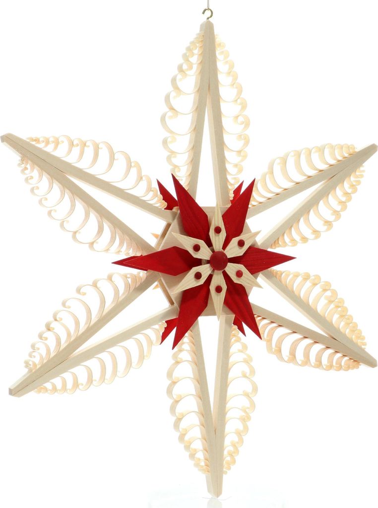 Fensterschmuck Spanstern Mitte mit 2 Rot Kiefersterne BxHxT=32x32x3,5cm NEU