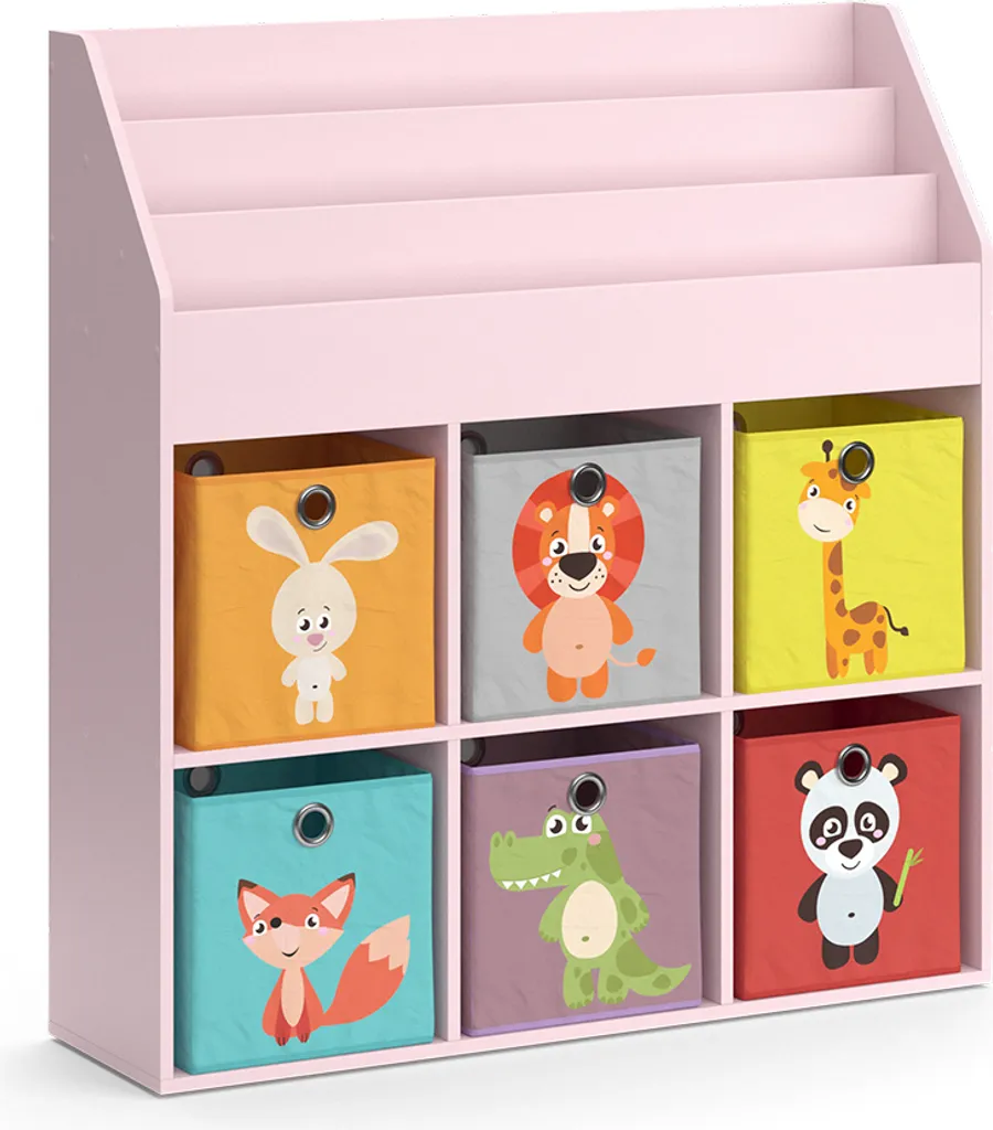 Bibliothèque pour chambre enfant Vicco Luigi Rose avec 6 boîtes de tri DIY
