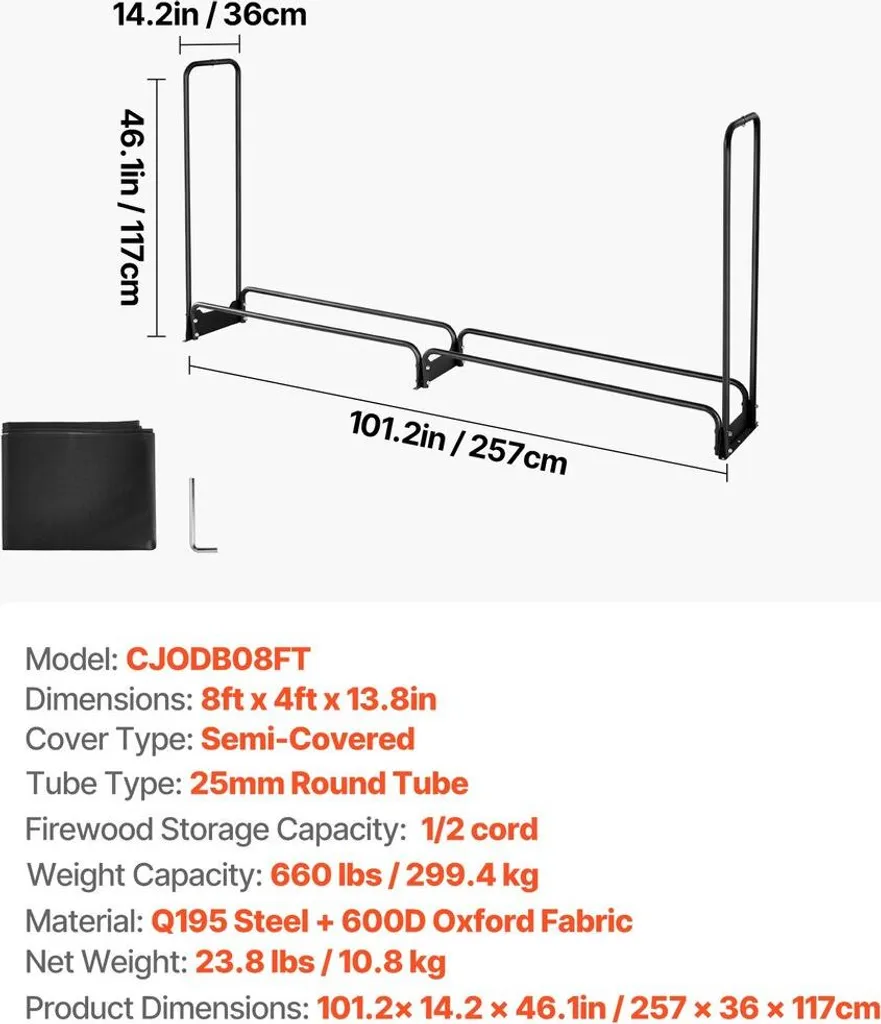 Range-bûches robuste de 260cm avec bâche de protection pour jardin - 7