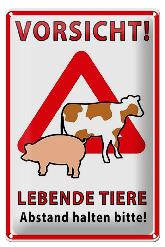 Blechschild Spruch 20x30cm Vorsicht lebende Tiere Abstand