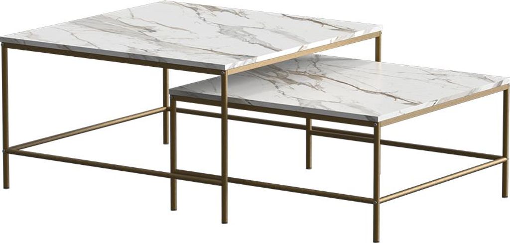Couchtisch-Set Vicco Ramio Weiß/Gold 80 x 80 cm 2 Teile, Model 56193