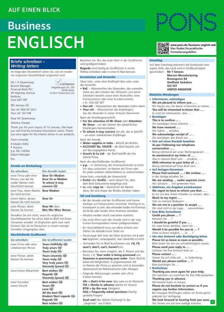 PONS auf einen Blick Business Englisch