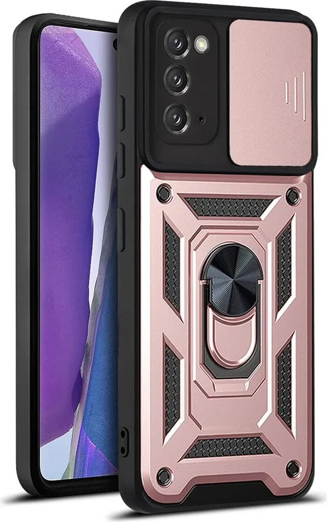 Galaxy Note 20 Custodia con anello magnetico girevole a 360° Supporto per fotocamera Scivolare Protezione TPU Bumper Silicone Custodia protettiva per Samsung Galaxy Note 20 5G Rosa