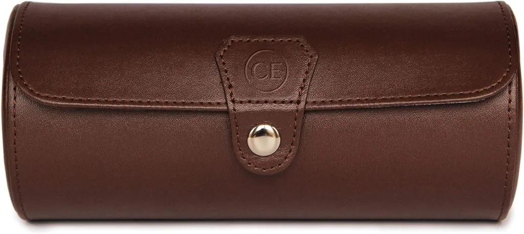 Étui de montre de voyage, rangement 3 emplacements en cuir marron