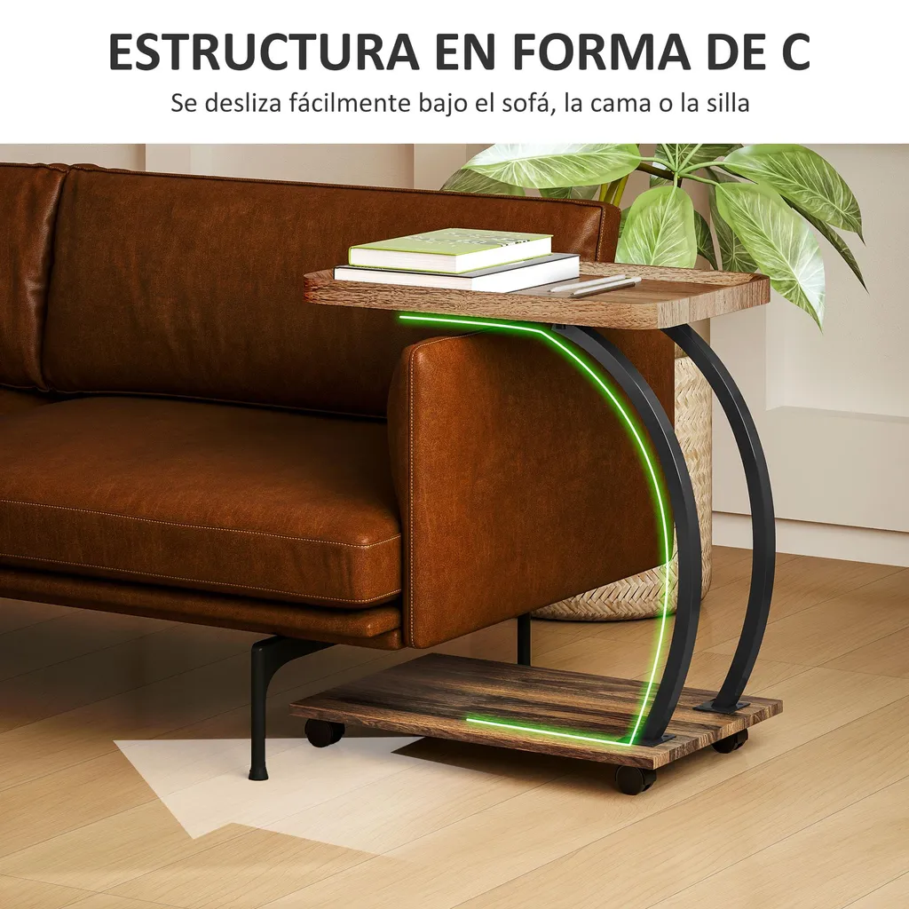Table de lit pour ordinateur portable en C meuble d'appoint à roulettes - 4