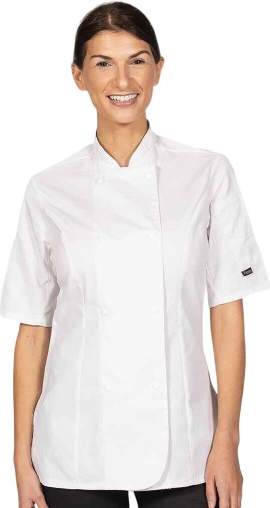 Dennys - "Premium" Kochjacke für Damen kurzärmlig PC7138 (M) (Weiß)