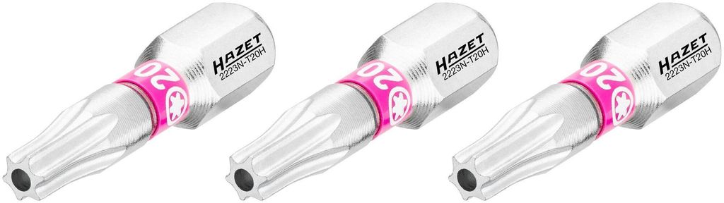 HAZET Bit 2223N-T20H/3, Sechskant massiv 6,3 (1/4 Zoll), Tamper Resistant TX Profil, T20H, Anzahl Werkzeuge: 3
