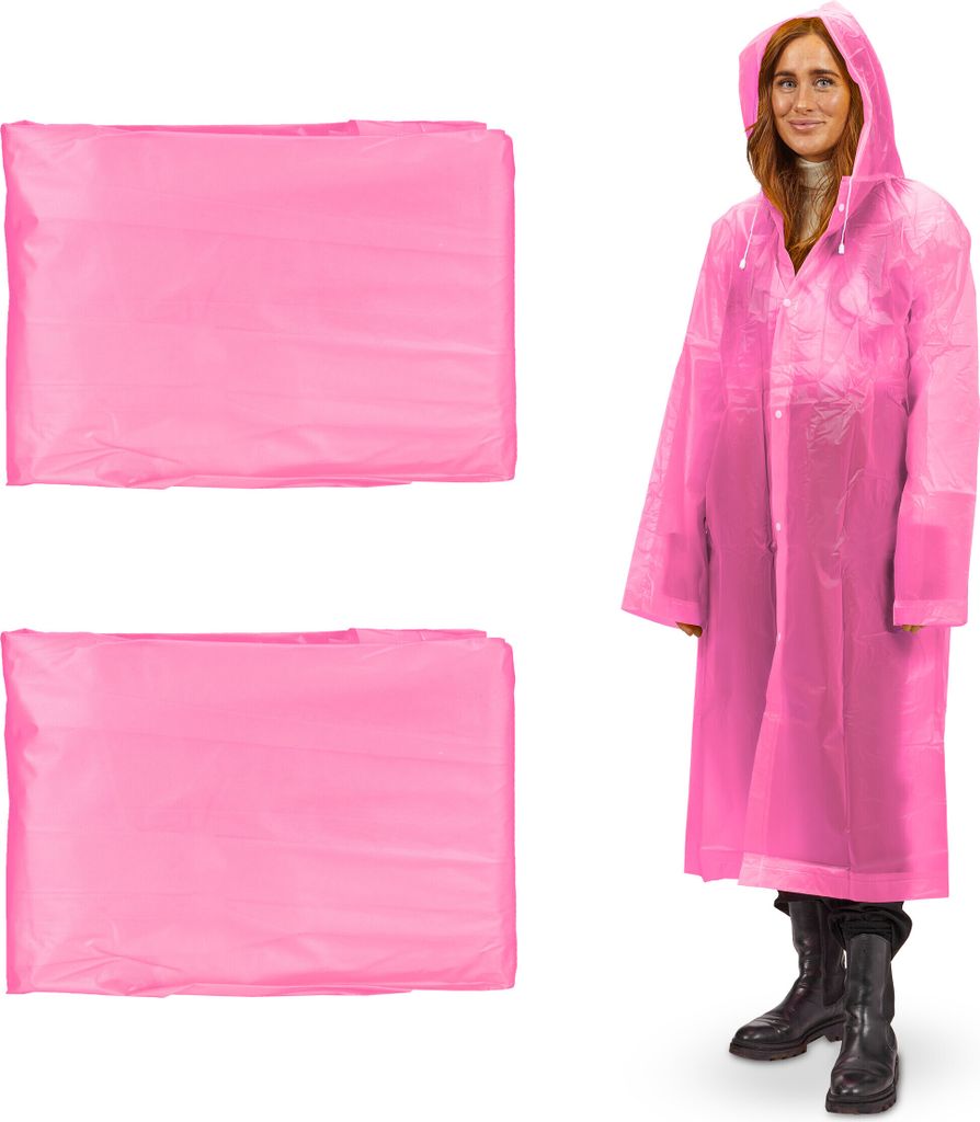 Relaxdays Regenmantel 2er Set, mit Kapuze, Regenponcho Produktbild 