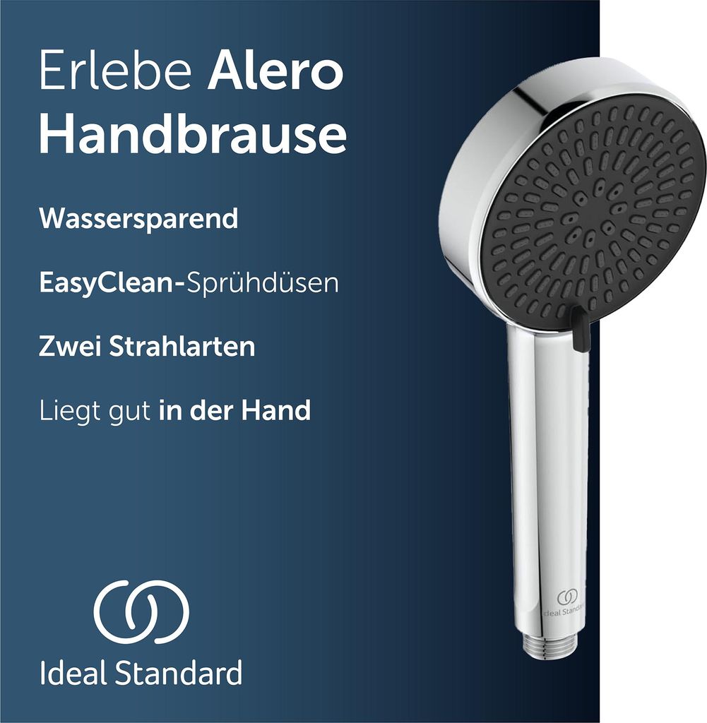 Ideal Standard Alero 2-Funktionshandbrause, wassersparender Duschkopf – Chrom