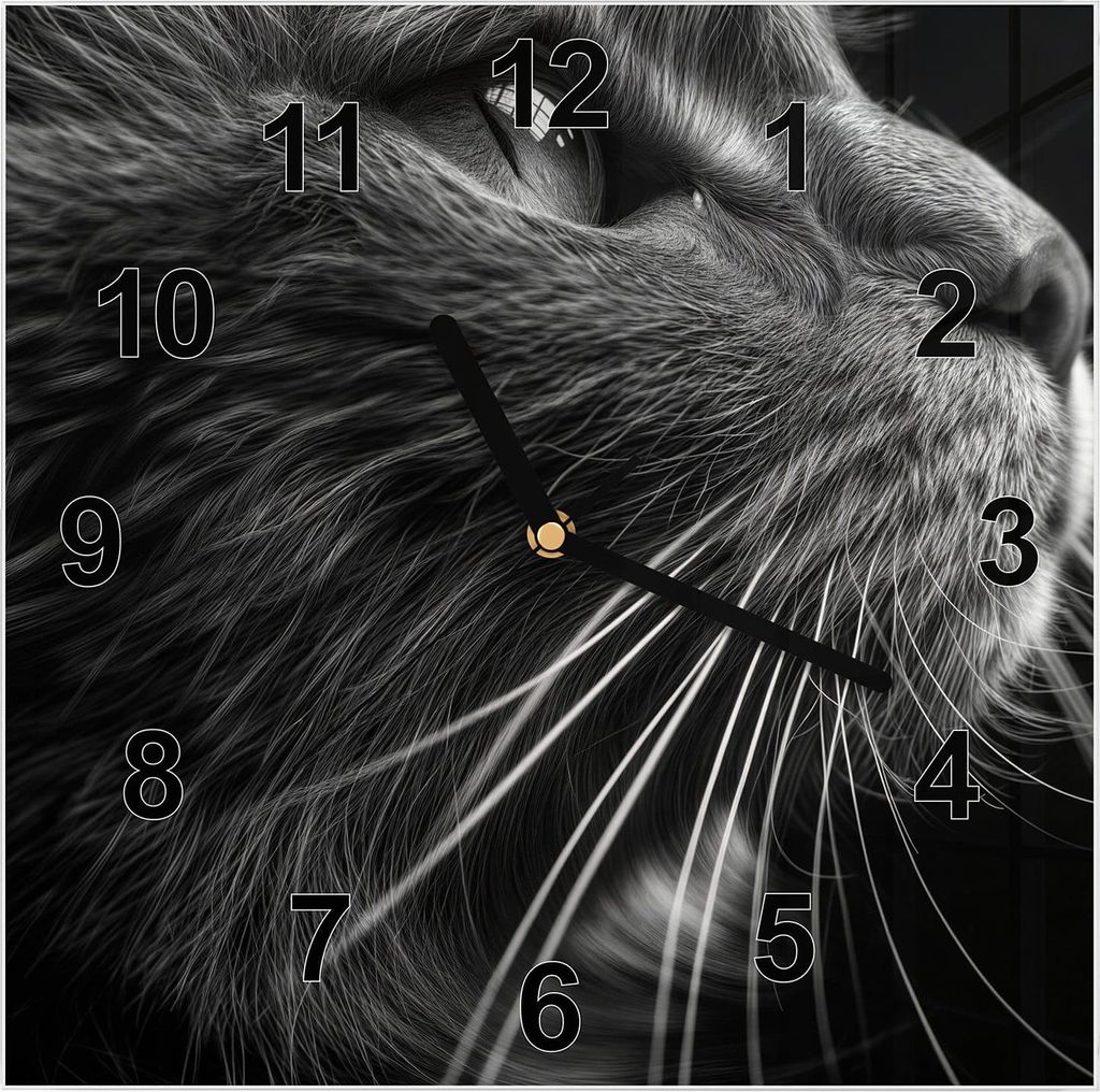 Wanduhr aus Glas mit Motiv Nahaufnahme Katze- 30 x 30 cm - inkl. Aufhängesystem