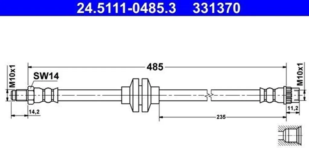 Flexible de frein ATE 24.5111-0485.3 pour Renault Kangoo OE 8200441654