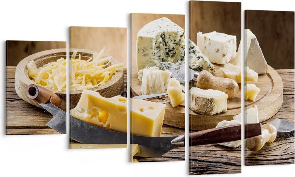 Bild auf Leinwand - Leinwandbild - Käse Schreibtisch Essen Essen - 100x60cm - Wand Bild - Wanddeko - Leinwanddruck - Bilder - Kunstdruck - Wanddek...