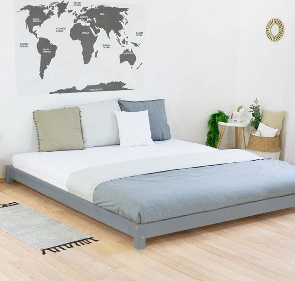 Wooden Double Bed in Japanese Style TATAMI - Grey - 200 x 200 cm