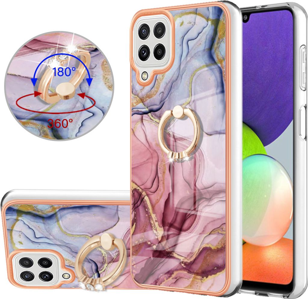 Galaxy A22 4G Hülle, Muster TPU Silikon Stoßdämpfer Bumper Schutzhülle mit Ring Ständer für Samsung Galaxy A22 4G Rosa