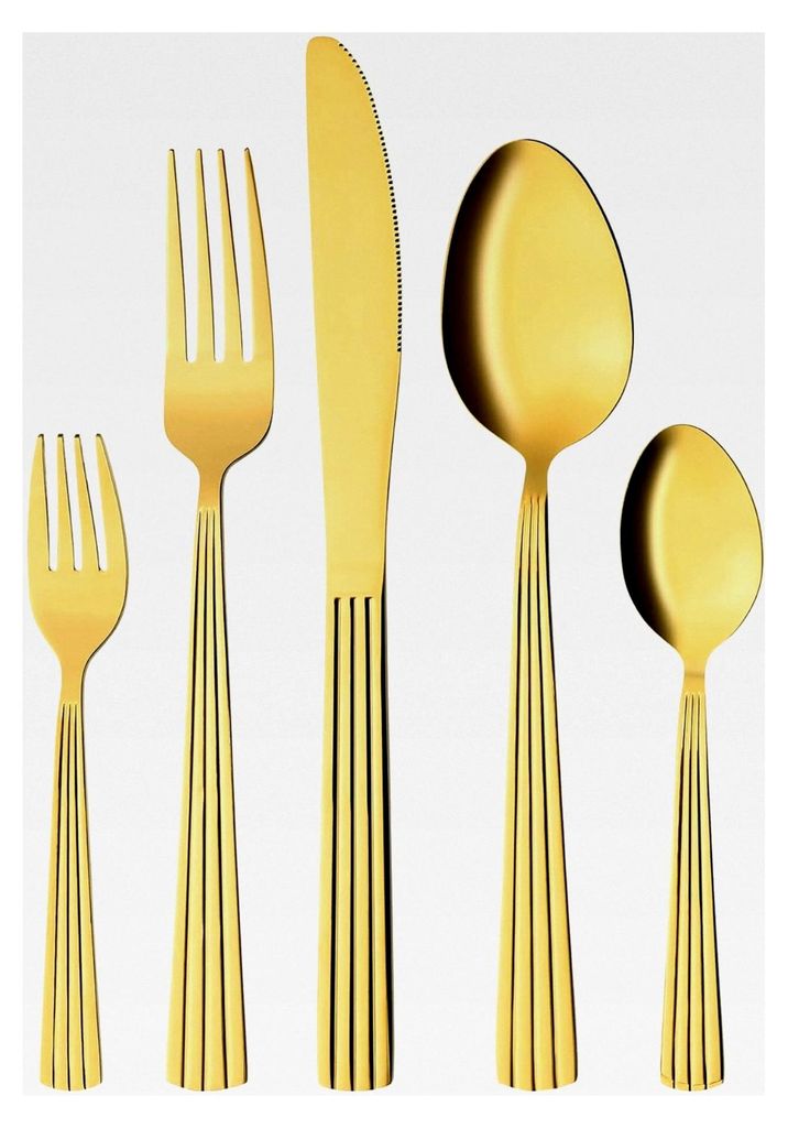 Besteckset für 4 Personen aus Edelstahl, goldenes Essbesteck, 20-teilig, spülmaschinengeeignet, Besteckset mit Dekor - Serie Athen