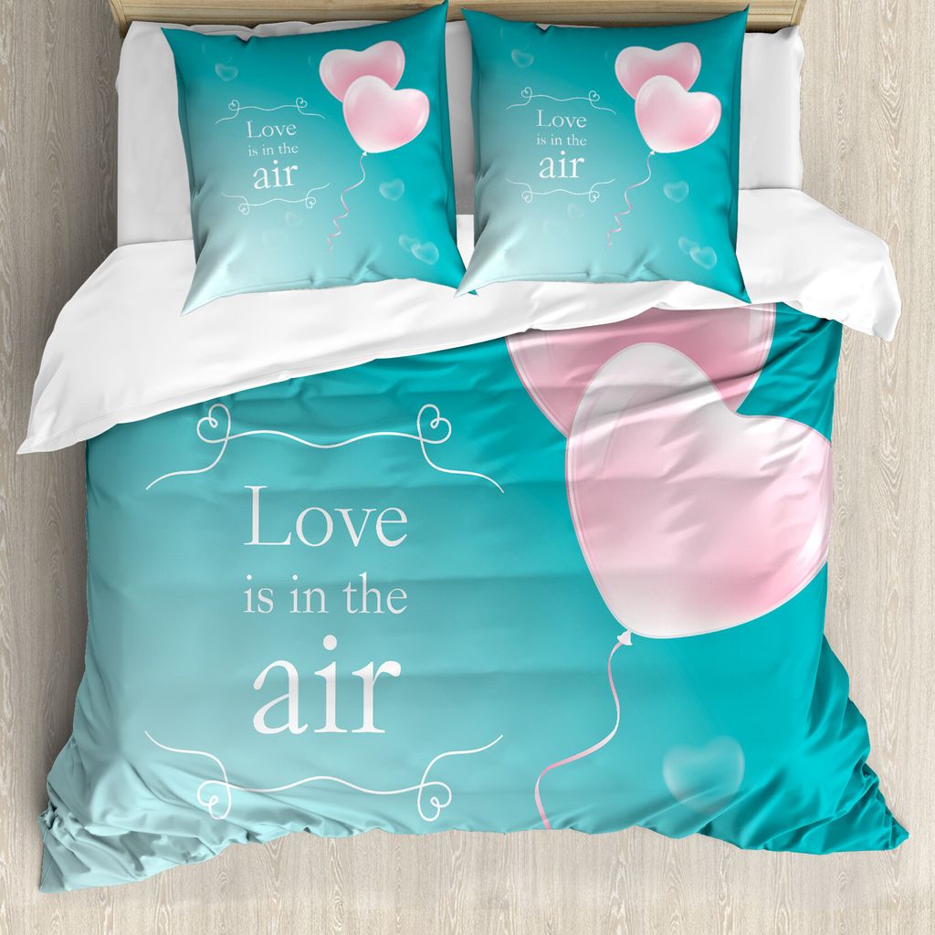 ABAKUHAUS Valentinstag Bettbezug Set für Einzelbetten, Herz-Ballon, Milbensicher Allergiker geeignet mit Kissenbezug, 200 cm x 200 cm - 80 x 80 cm...