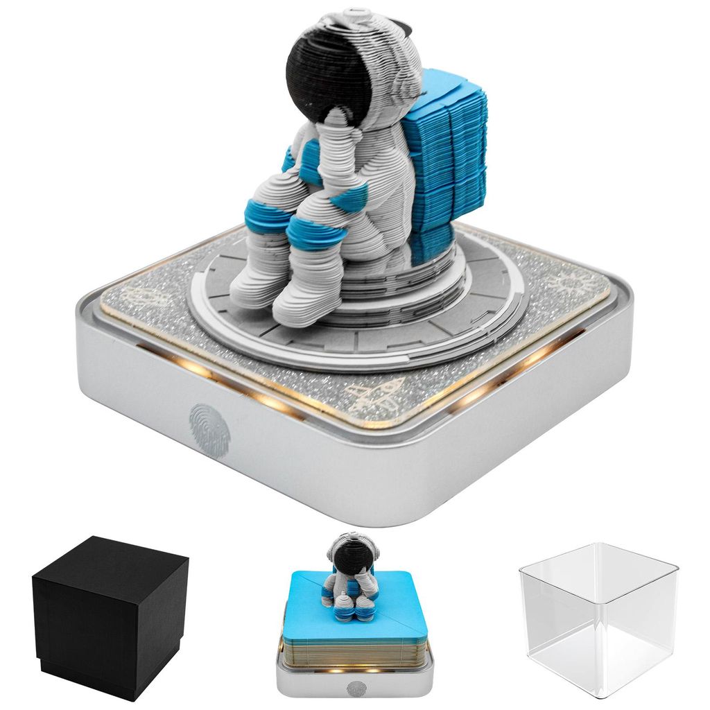 3D Abreißkalender 2026 - Kreative Papierskulptur Kalender mit LED-Beleuchtung, Space Walker Thema, Notizblock und Acryl-Ständer für Büro & Zuhause