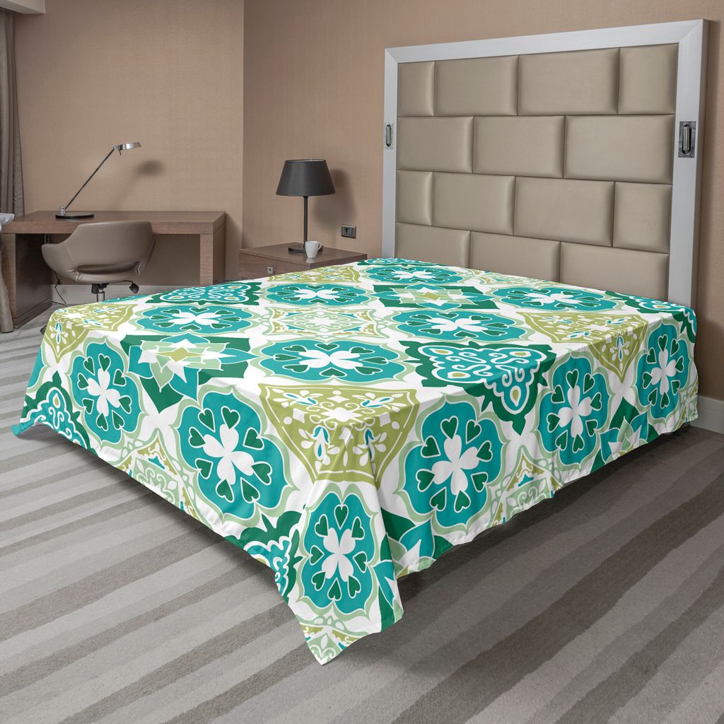 ABAKUHAUS marokkanisch Bettlaken, Farbiges Ziegeln Gedecktes Muster Geometrische Diagonale Dreieck Bild, weiches bequemes oberes Bettlaken für ein...