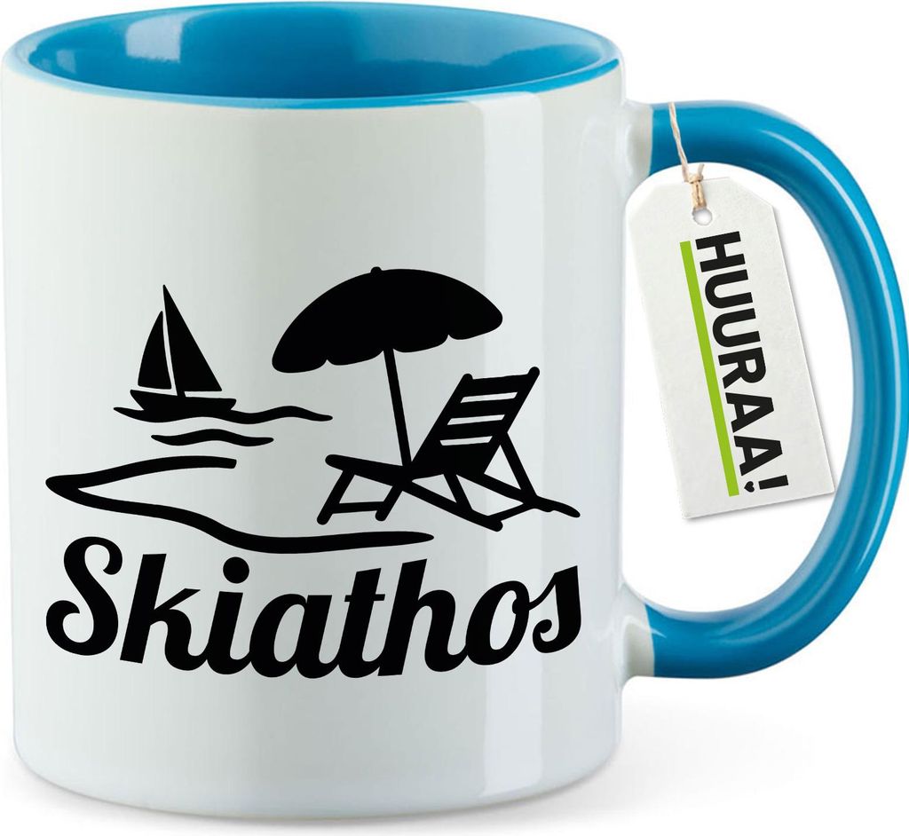 Huuraa Kaffeetasse Skiathos Inselmotiv Griechenland 330ml Blau Keramik Kaffeebecher Geschenkidee