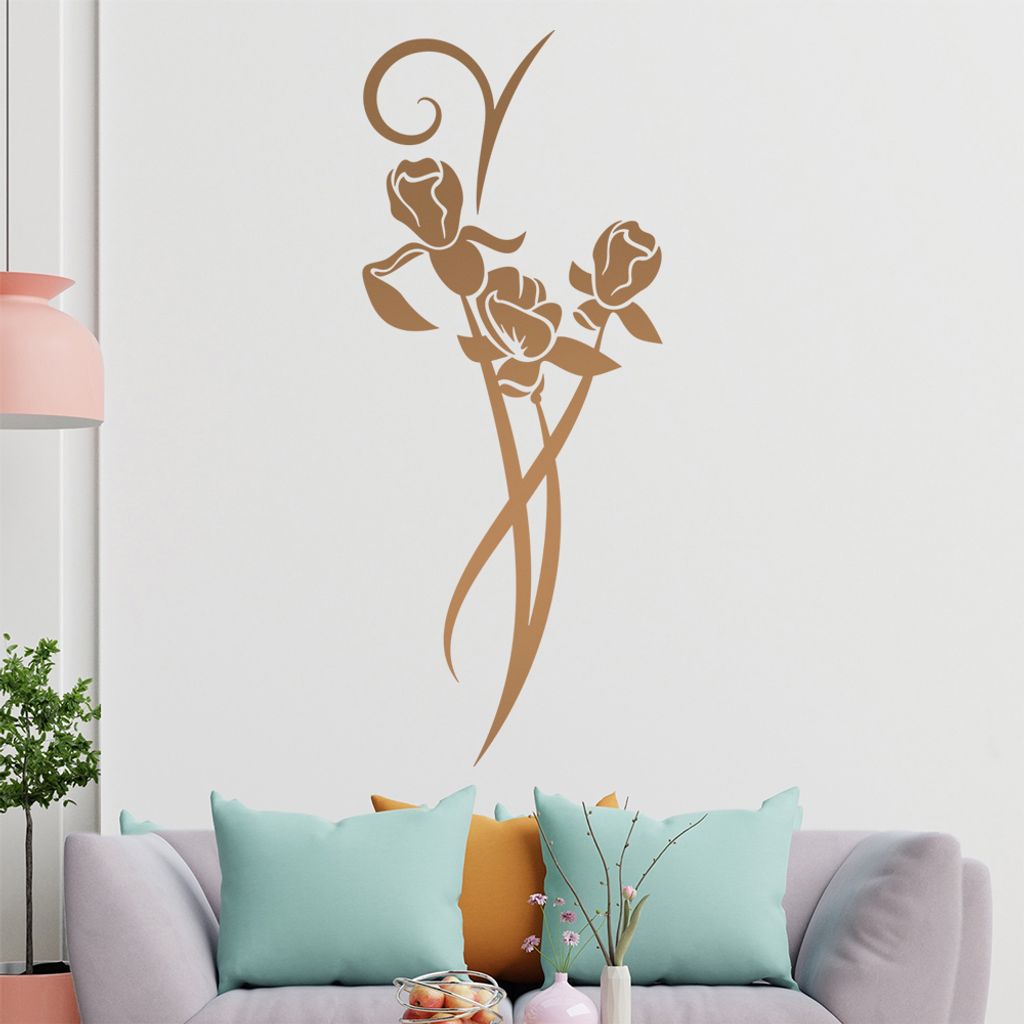 Blumen - Linien Wandtattoo in 6 Größen - Wandaufkleber Wall Sticker - Dekoration, Küche, Wohnzimmer, Schlafzimmer, Badezimmer
