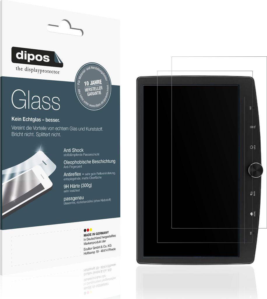 2x Schutzfolie für Eonon 10.1 Zoll Navi matt - Anti-Shock 9H Folie dipos Glass Kunststoffglas