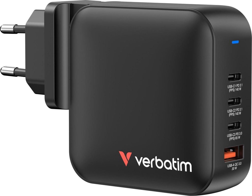 Caricatore Verbatim Mini Gan 165W 3Xusb-C Pd/1X Usb-A Qc Immagine del prodotto 