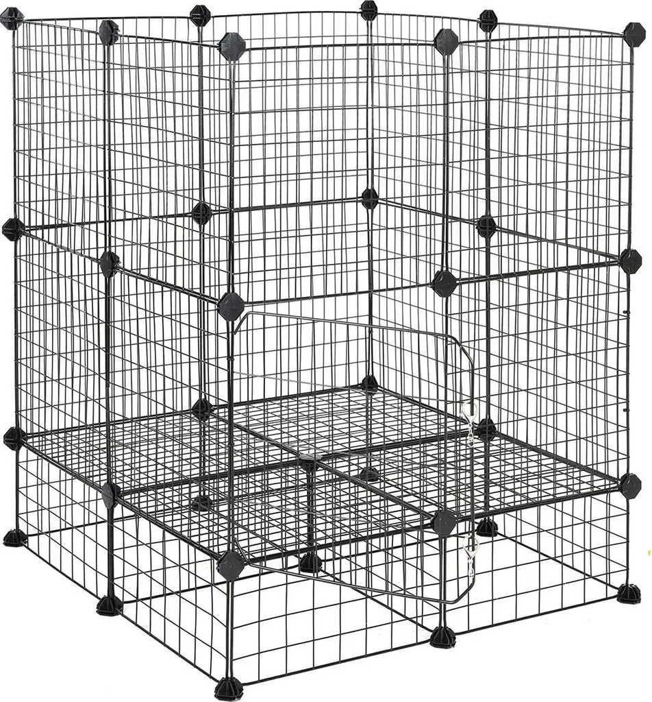 Enclos intérieur modulable en kit avec 32 grilles métalliques noires