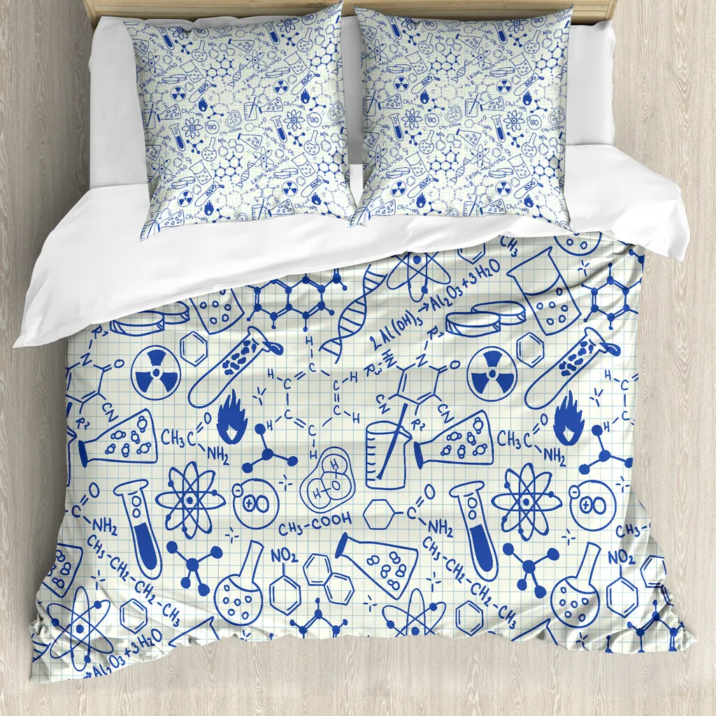 ABAKUHAUS Set Copripiumino Scienza Matrimoniale - Design Atomi Blu
