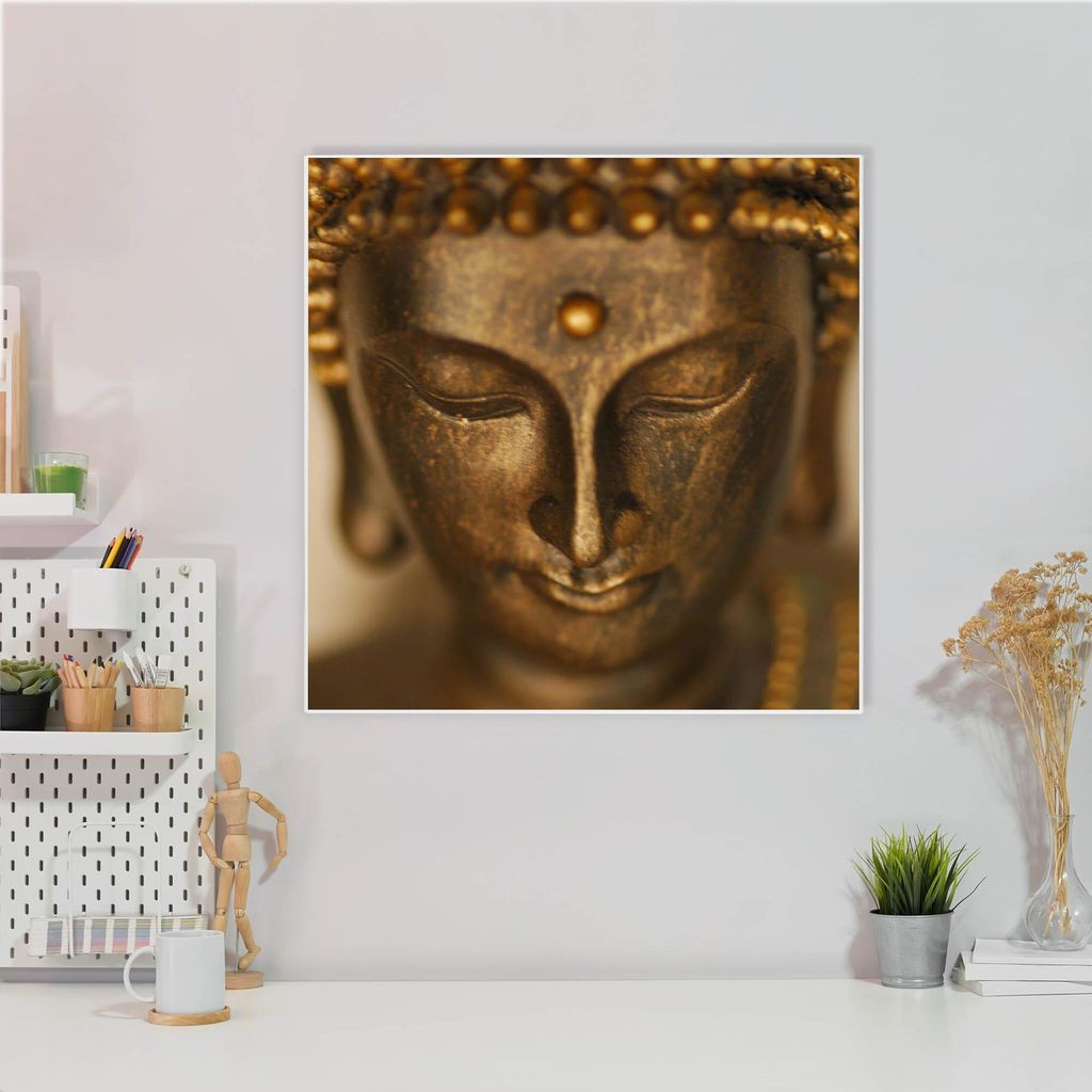 Design Stahlmagnettafel Quadratisch 50x50cm Buddha Gold