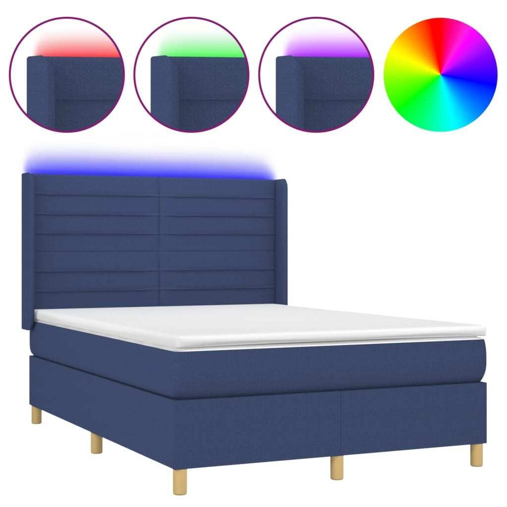 "SALE 2026"Boxspringbett Modernes/Doppelbett - Polsterbett Erwachsene/r /Kind - mit Matratze & LED Blau 140x190cm Stoff - Klassische Betten DEMöbe...