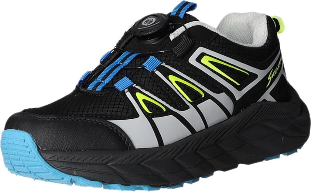 Sneakers Kinder-Jungen-Sneaker-Slipper Schwarz-Silber-Grau-Blau-Gelb, Farbe:schwarz, EU Größe:32