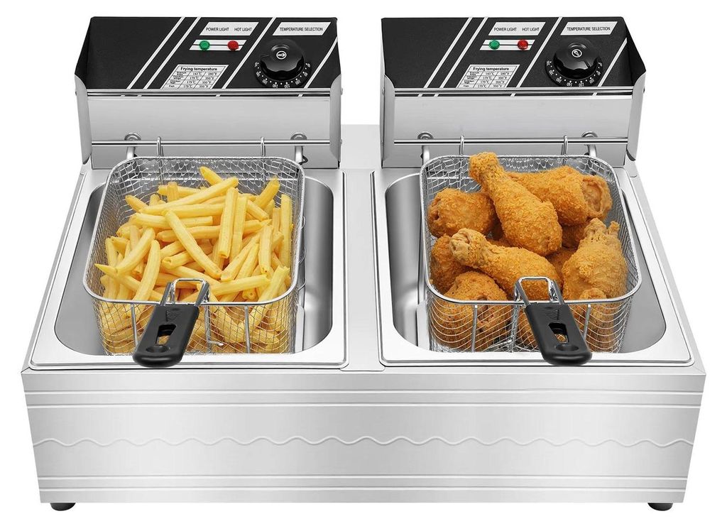 Elektrische Doppel Fritteuse - Gastro Tischfritteuse - 2x2,5 kW 30 l - 410 Edelstahl - Temperatur 60–200 °C einstellbar - 220 V EU Stecker - Hel...